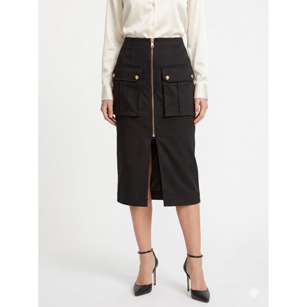 Veronica Beard Dallas Zip-Front Pencil Skirt utilitarian cargo pockets size 6